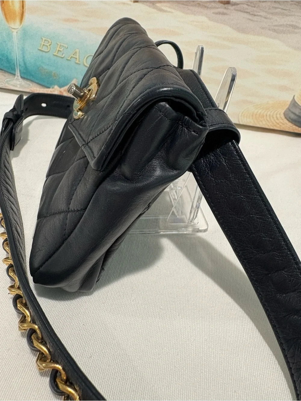 Authentic Chanel Navy Matelassé leather Belt Bag w Certificate of Authenticity